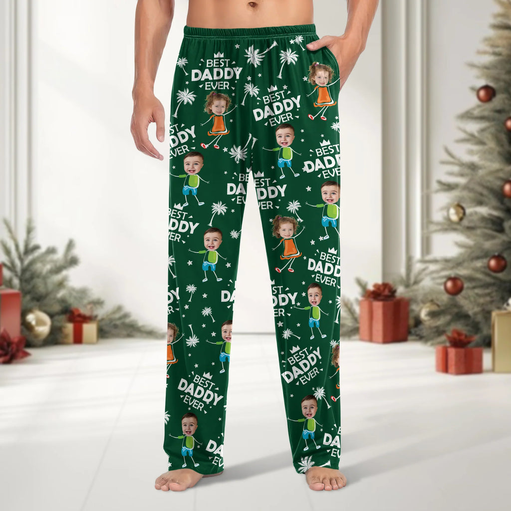 Custom Photo Upload Pajamas with Best Dad Ever Text & Palm Trees CRYV4