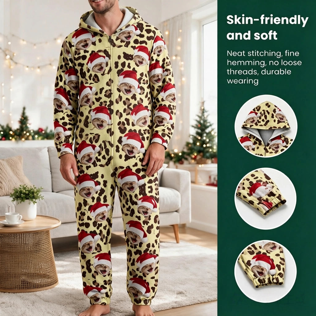 Custom Cat Leopard Pattern Onesie Pajamas — Gift for Cat Lovers PYFPF