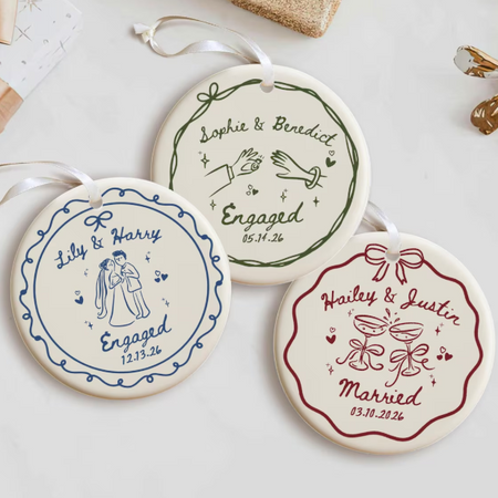 Custom Personalized Ceramic Ornament with Engagement Design 1BAYD