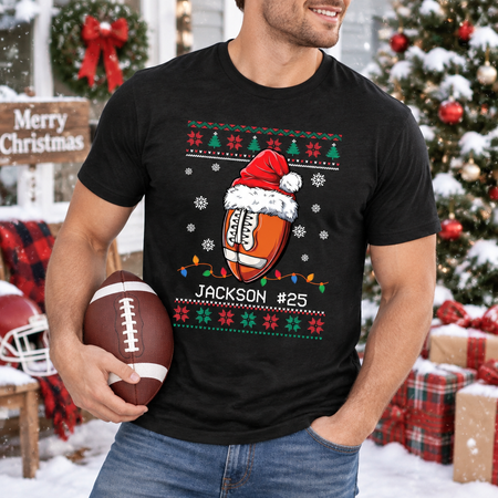 Custom Photo Upload Merry Christmas Football T-Shirt B2OKP