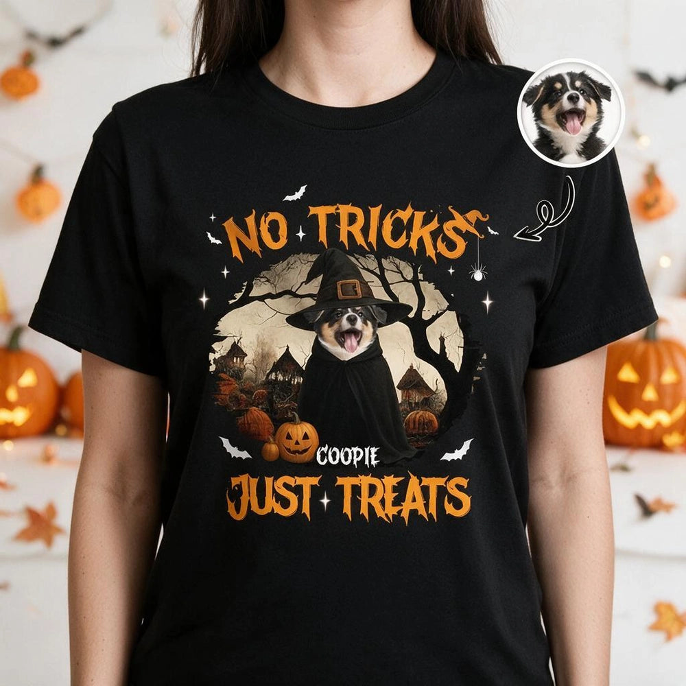 Custom Photo T-Shirt with No Tricks Just Treats Halloween Design 3W3VW