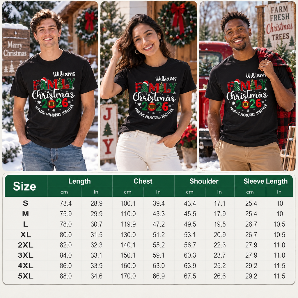 Custom Personalized Family Christmas T-Shirt with Santa Hats & Trees 2LLYY