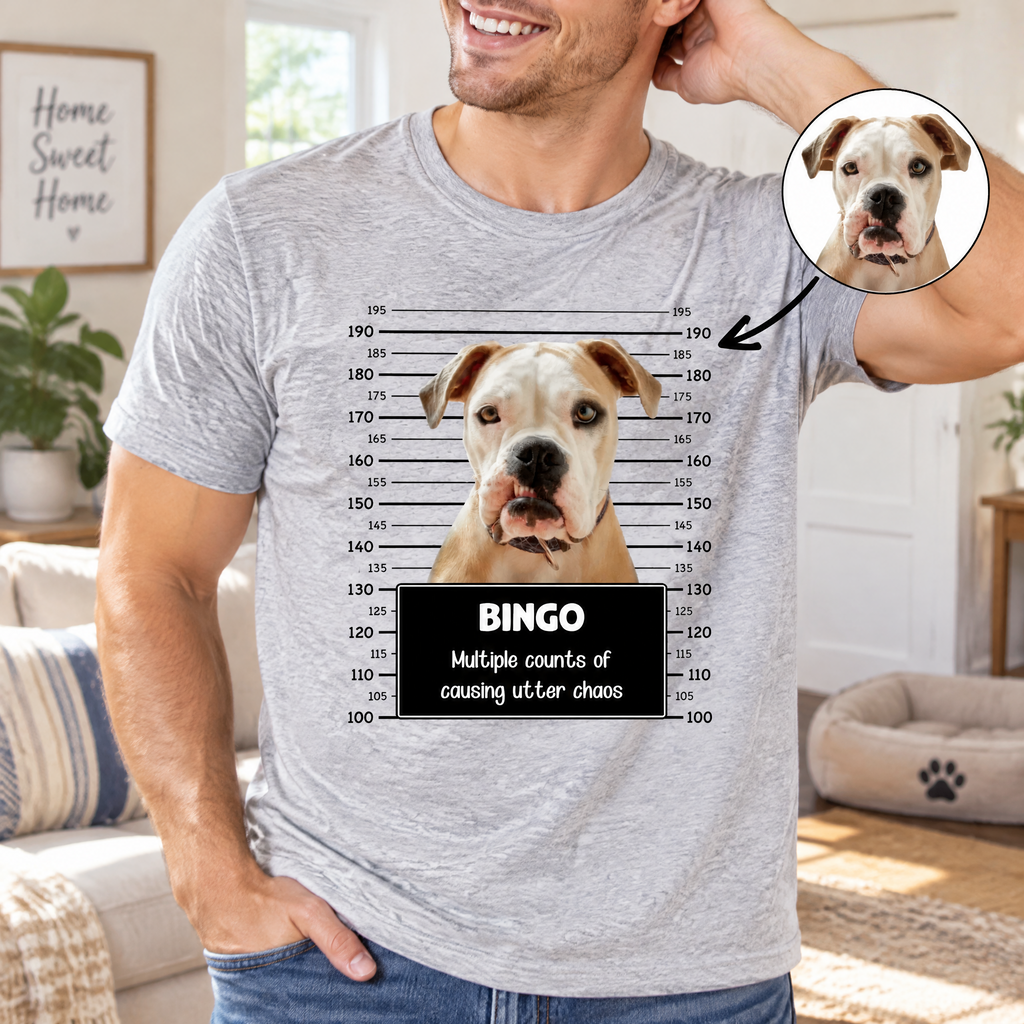 Custom Personalized Dog Mugshot T-Shirt with Photo Upload YR9SC
