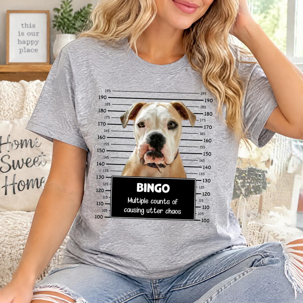 Custom Personalized Dog Mugshot T-Shirt with Photo Upload YR9SC