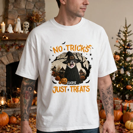 Custom Photo Upload T-Shirt No Tricks Just Treats Halloween 26X9H