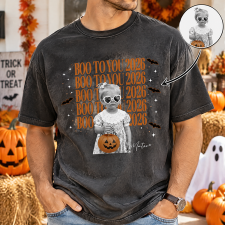 Custom Photo Upload Halloween T-Shirt with Boo To You 2026 & Bats U70FU