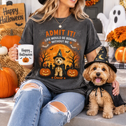 Custom Photo Upload Halloween T-Shirt with Pumpkins & Spooky Moon 50THY