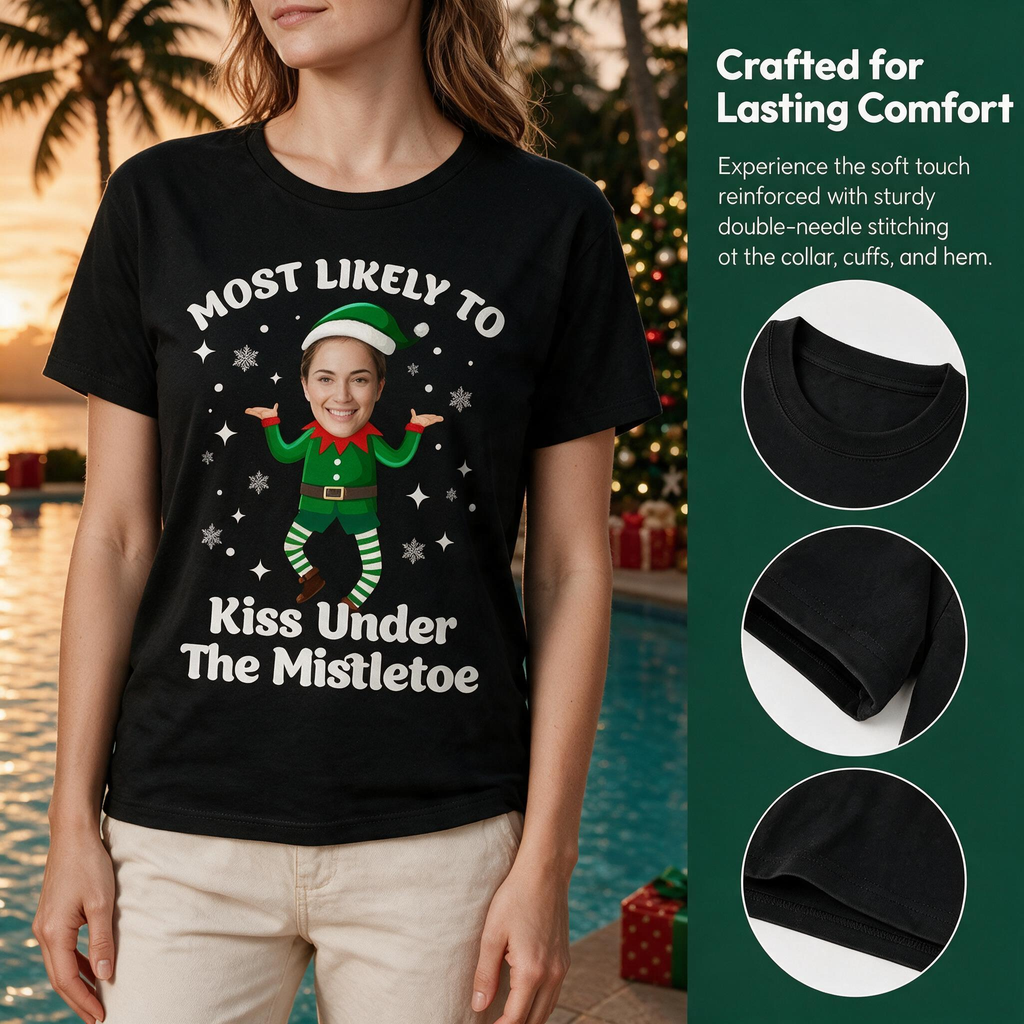Custom Photo Upload T-Shirt with Christmas Elf Design DPLF2