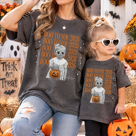 Custom Photo Upload Halloween T-Shirt with Boo To You 2026 & Bats U70FU