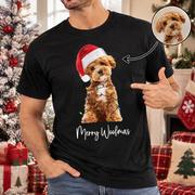 Custom Photo Upload T-Shirt with Merry Woofmas Dog in Santa Hat ANSB0