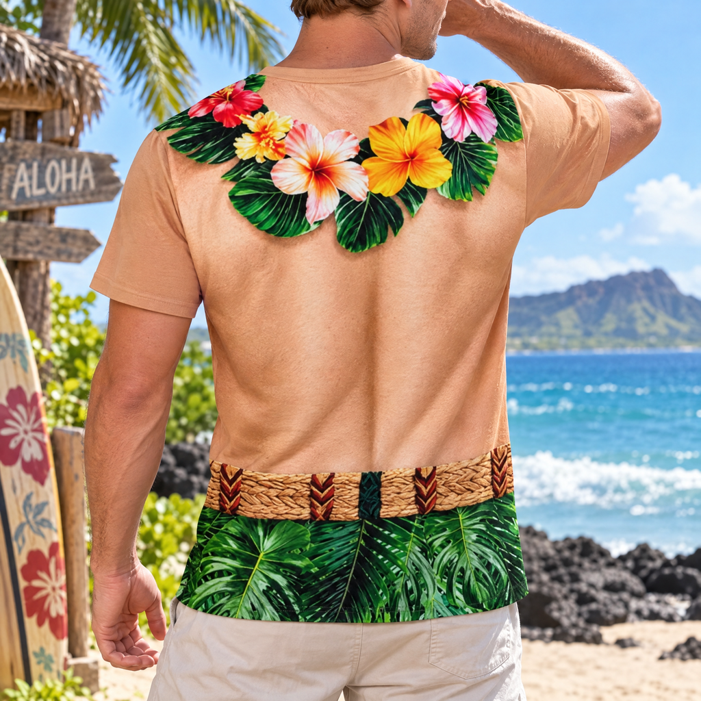Custom Photo Upload T-Shirt with Leopard Print & Hawaiian Lei G2390