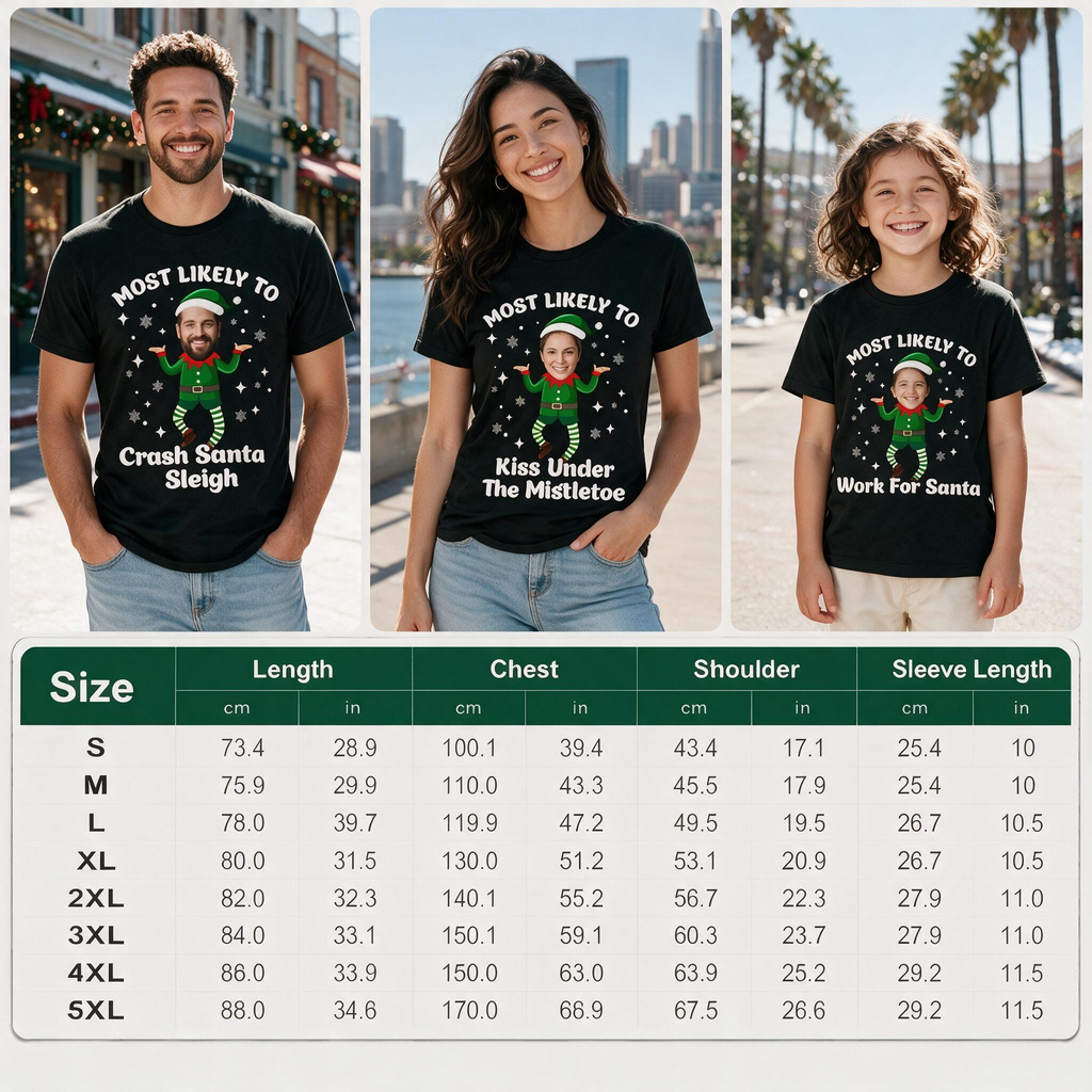 Custom Photo Upload T-Shirt with Christmas Elf Design DPLF2