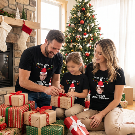Custom Photo Upload T-Shirt with Santa Hat & Christmas Lights 8HZQ2