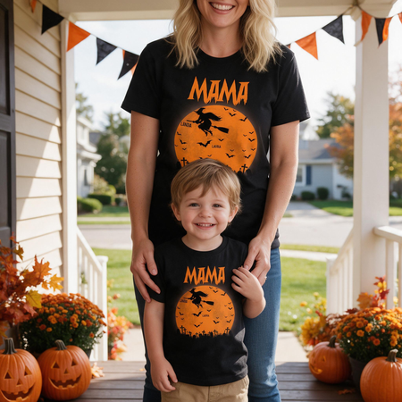 Custom Personalized Halloween T-Shirt with Witch and Bats 8PZJE