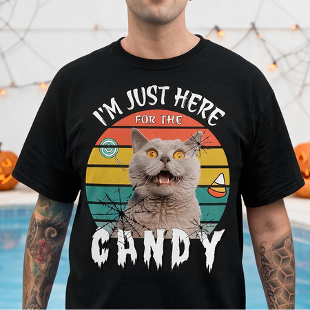 Custom Photo T-Shirt I'm Just Here for the Candy with Retro Sunset AEP5B