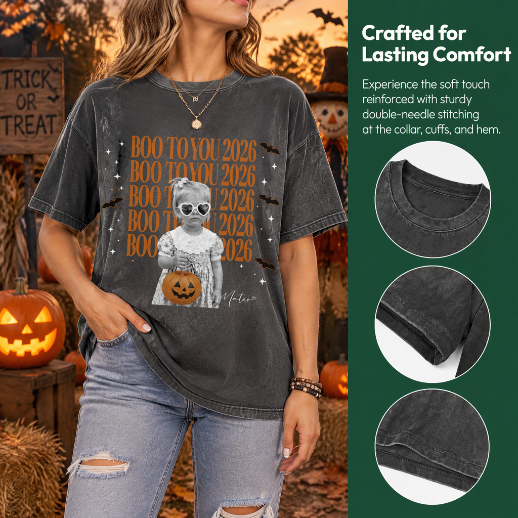 Custom Photo Upload Halloween T-Shirt with Boo To You 2026 & Bats U70FU