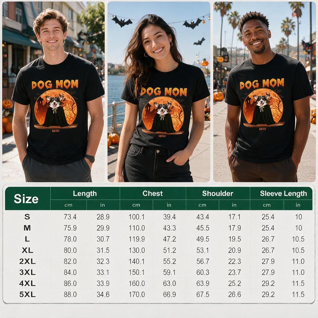 Custom Photo Dog Mom Dad T-Shirt with Halloween Moon & Dogs BUR9N