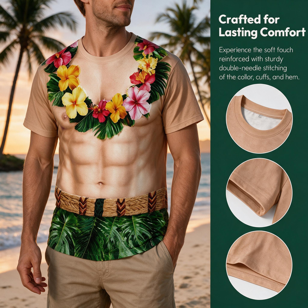 Custom Photo Upload T-Shirt with Leopard Print & Hawaiian Lei G2390