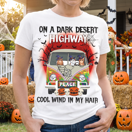 Custom Personalized Cat T-Shirt On A Dark Desert Highway Cool Wind FBI4C