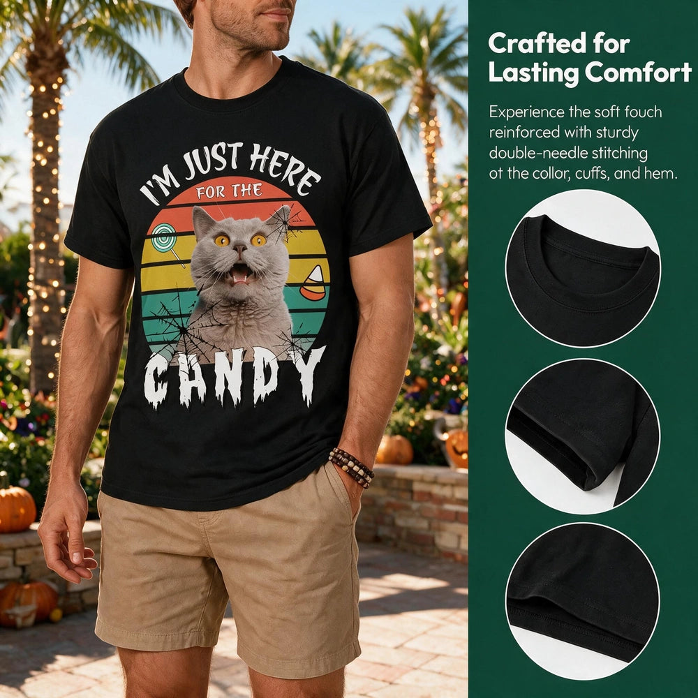 Custom Photo T-Shirt I'm Just Here for the Candy with Retro Sunset AEP5B