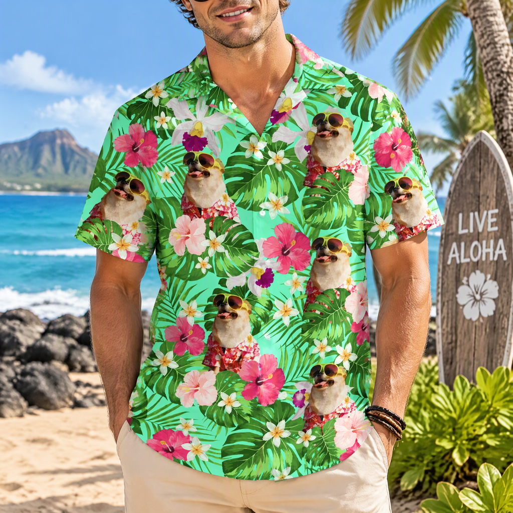 Custom Dog Photo Tropical Style Hawaiian Shirt FY6U8