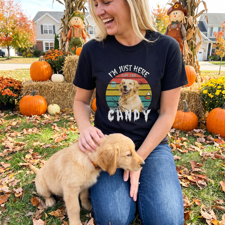 Custom Photo T-Shirt I'm Just Here for the Candy with Retro Sunset AEP5B