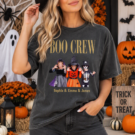 Custom Photo Upload Halloween T-Shirt with BOO CREW 8VEHM