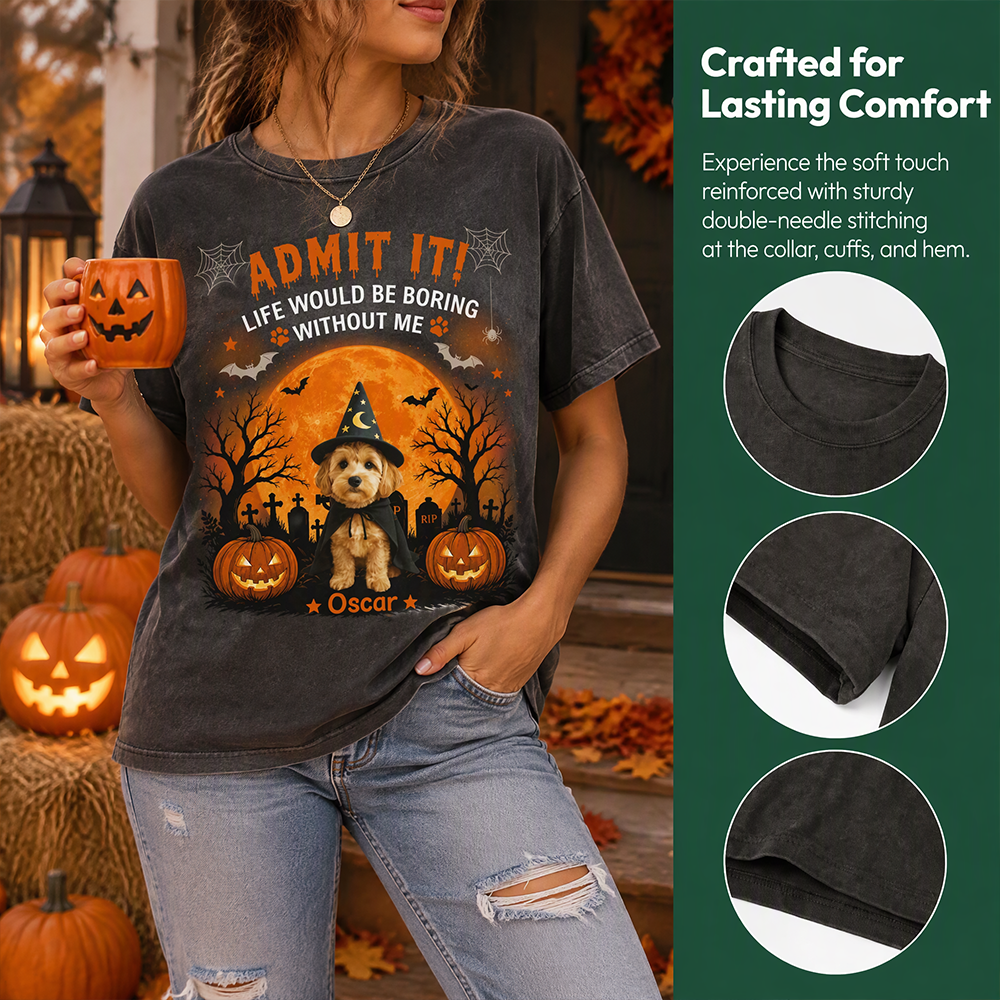 Custom Photo Upload Halloween T-Shirt with Pumpkins & Spooky Moon 50THY
