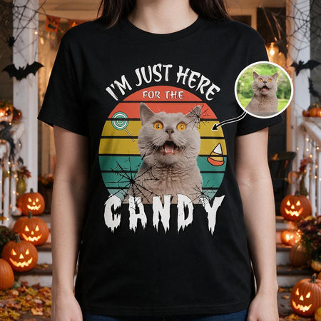 Custom Photo T-Shirt I'm Just Here for the Candy with Retro Sunset AEP5B
