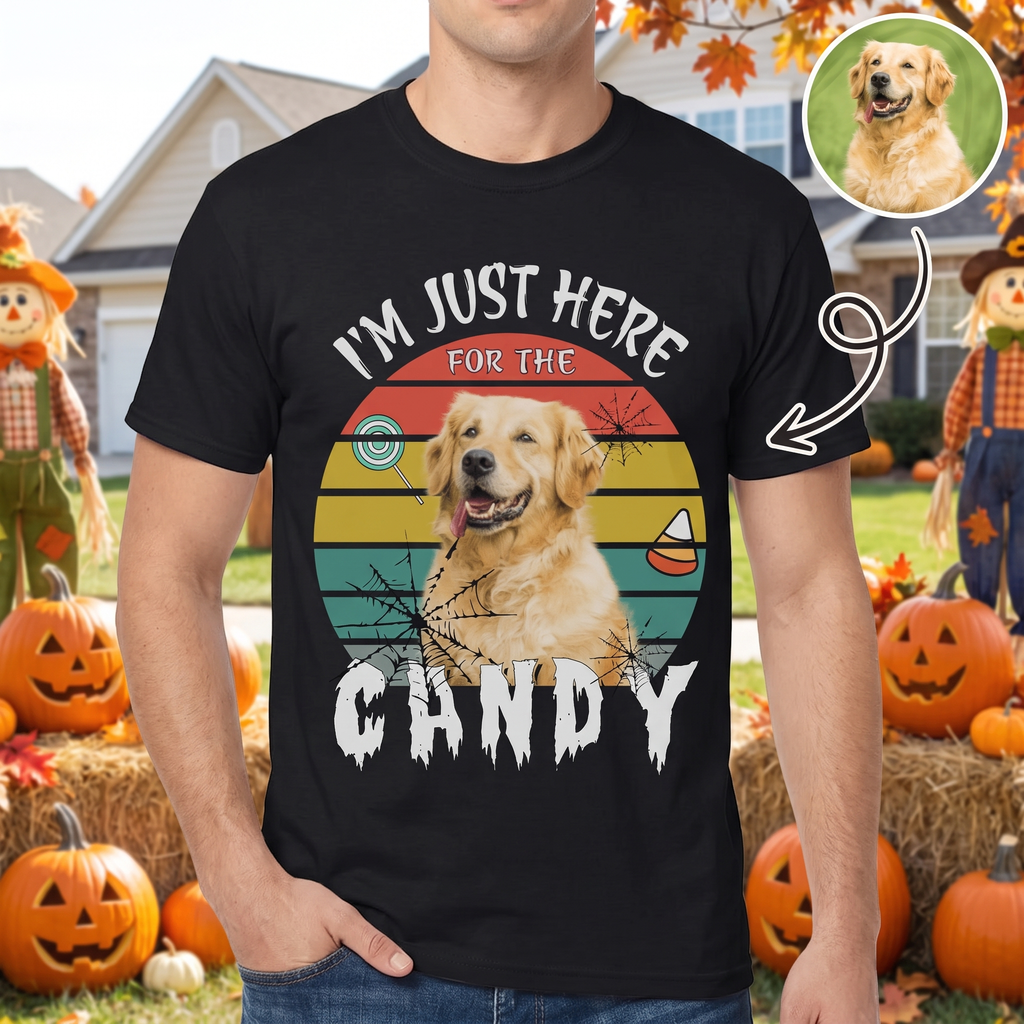 Custom Photo T-Shirt I'm Just Here for the Candy with Retro Sunset AEP5B