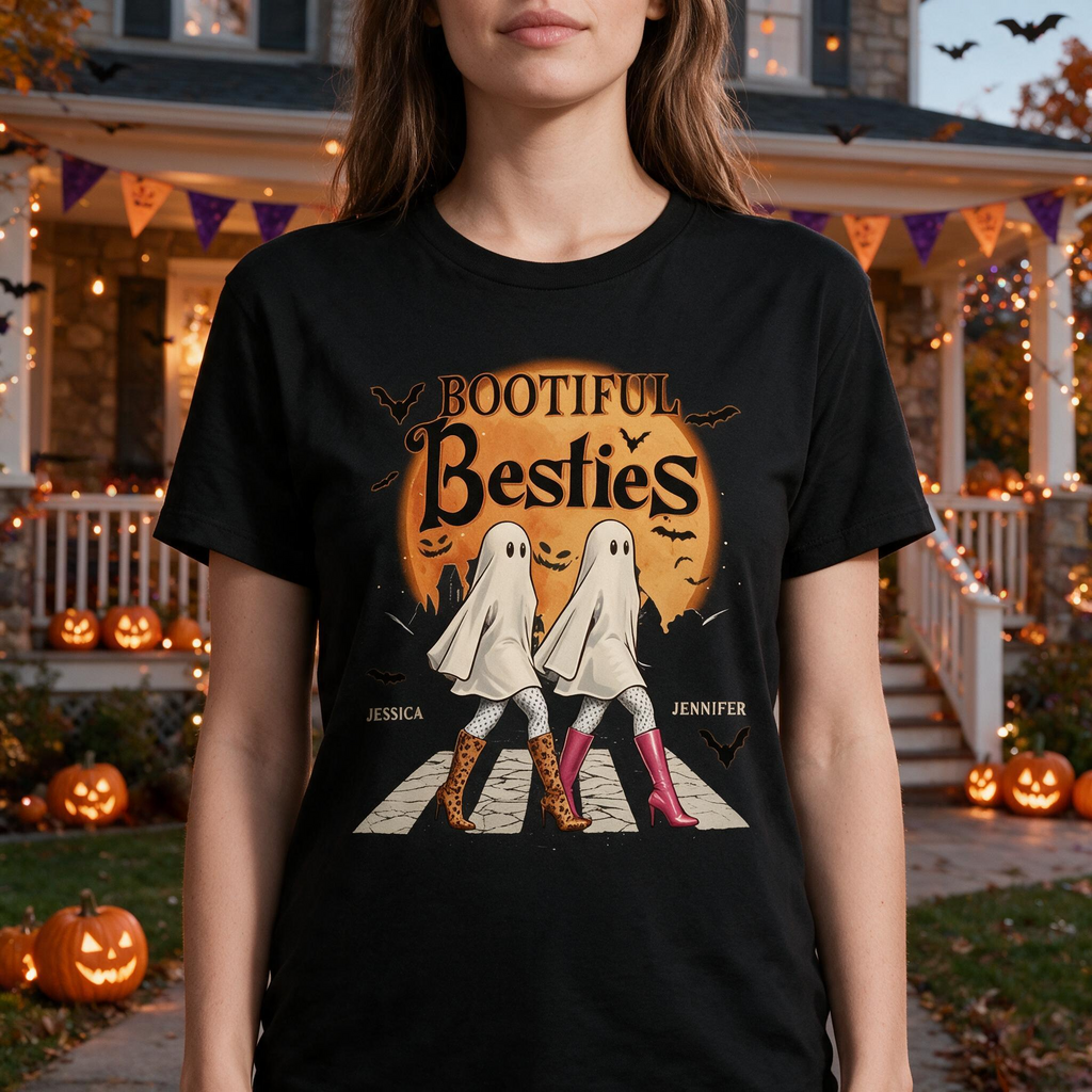 Custom Personalized Bootiful Besties T-Shirt with Halloween Ghosts 2WX8V