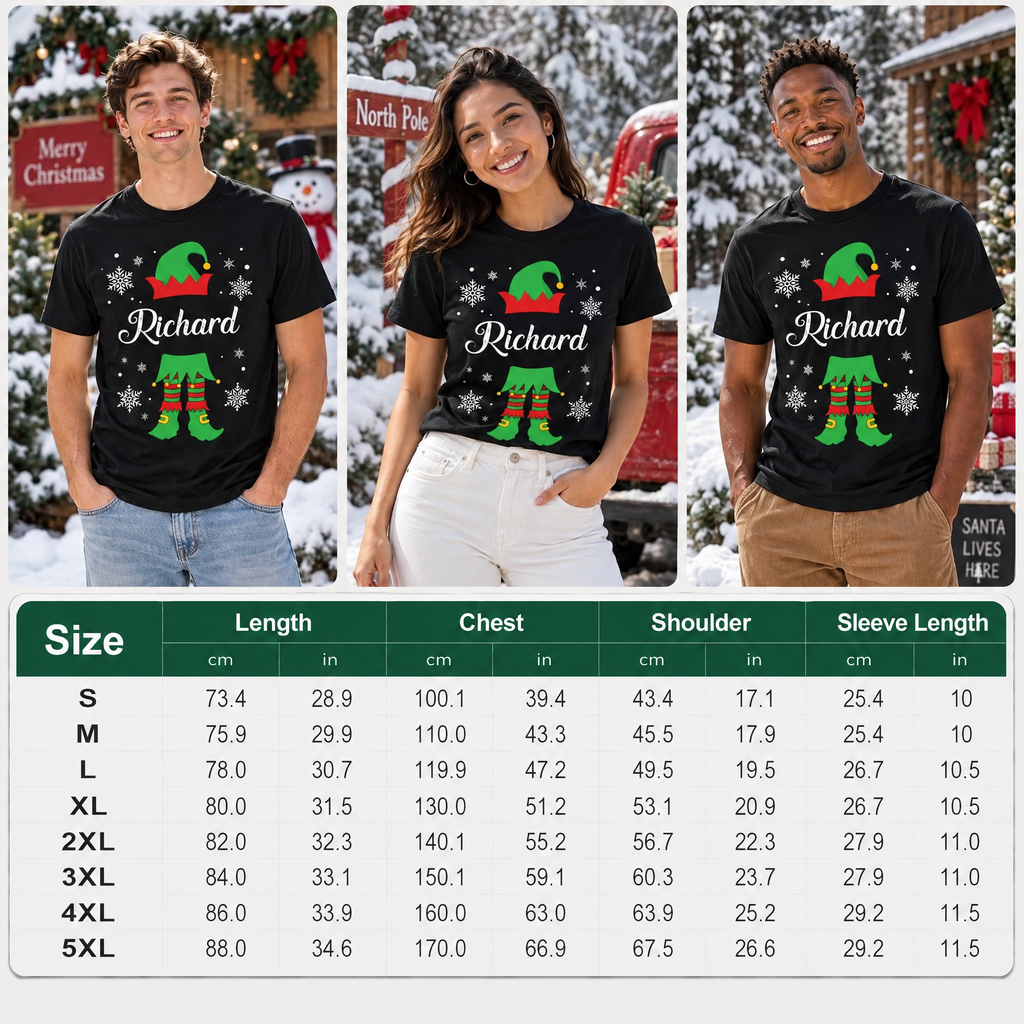 Custom Personalized T-Shirt with Elf Hat & Snowflakes R5KW5