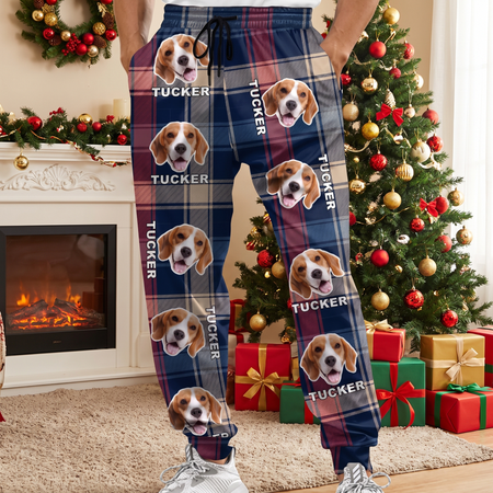 Custom Photo Upload Flannel Pajamas with Plaid Pattern 79SXA