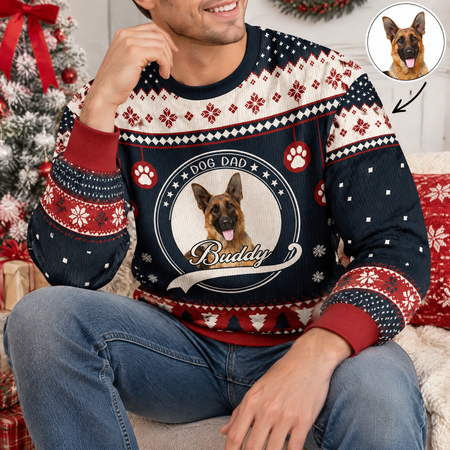 Custom Photo Upload Dog Mom Sweater with Fair Isle Pattern SBV53