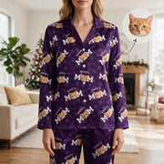 Custom Photo Upload Pajamas with Cat MOM DAD Pattern & Paw Prints BF8TU