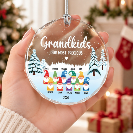 Custom Personalized Round Shaped Glass Ornament with Gnomes 8NK7Z