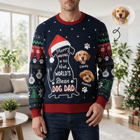 Custom Photo Upload Sweater Merry Woofmas to the World's Best Dog Dad 8NDJD