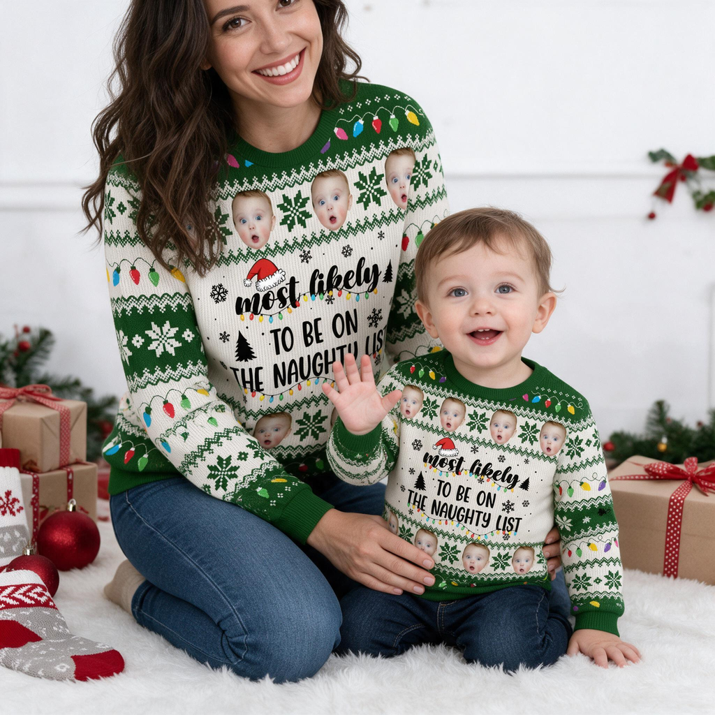 Custom Photo Upload Most Likely to Peek Under the Christmas Tree Sweater 4R2UT