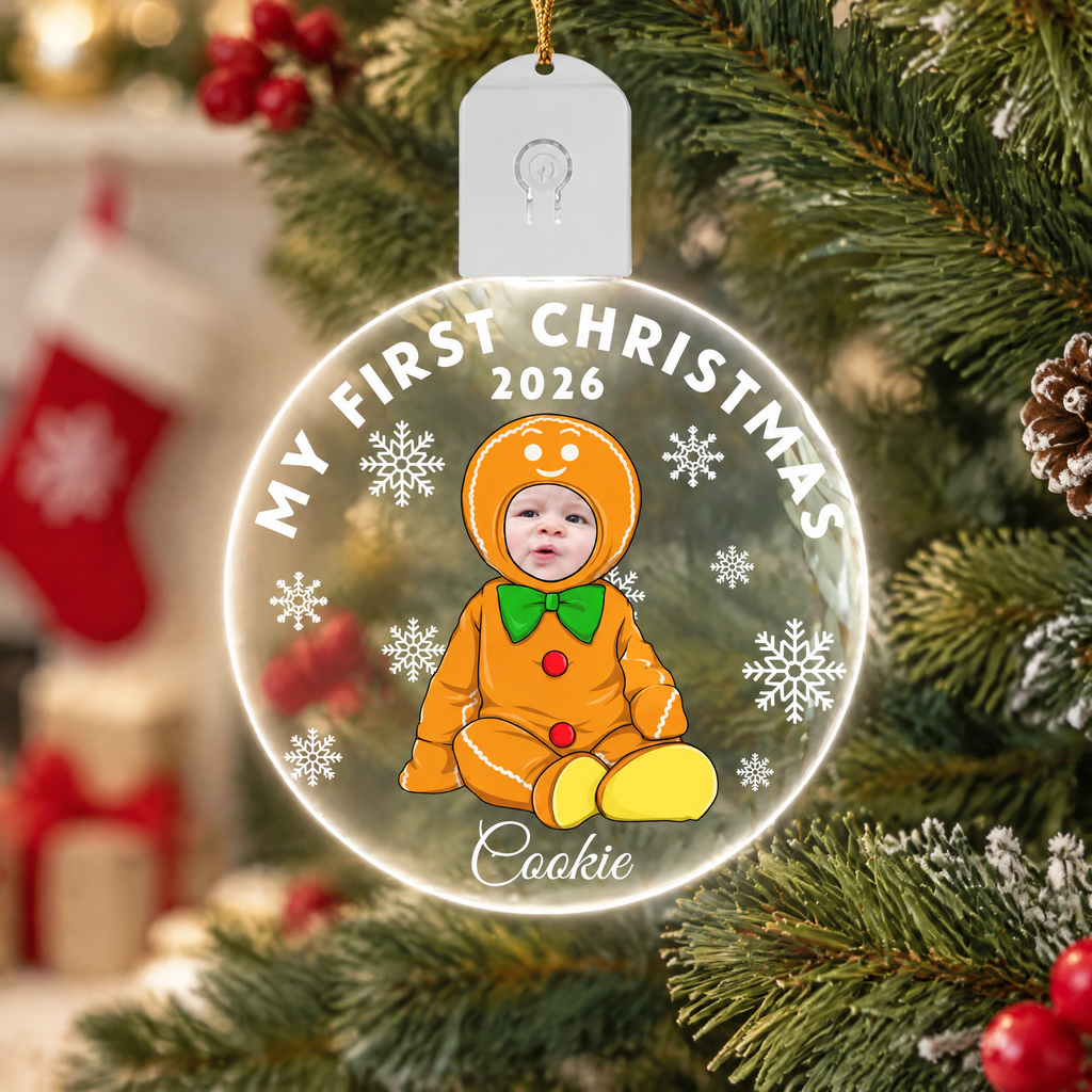 Custom Photo Upload Acrylic Ornament with Gingerbread Design GM39F