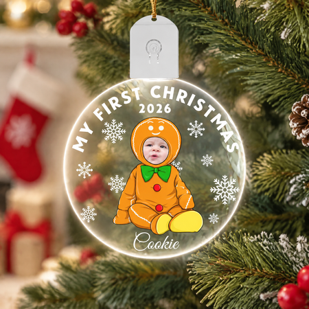 Custom Photo Upload Acrylic Ornament with Gingerbread Design GM39F
