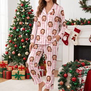 Custom Photo Upload Pajamas with Pink and White Stripes N4EIX