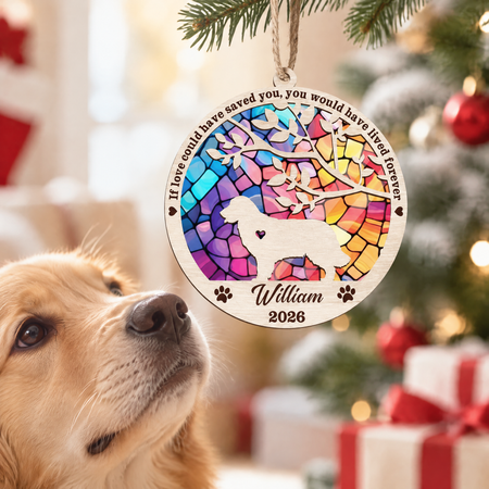 Custom Photo Upload Suncatcher Ornament with Rainbow Bridge & Dog VV7X5
