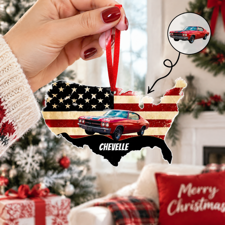 Custom Photo Acrylic Ornament with USA Map & Chevelle Car L7XHY