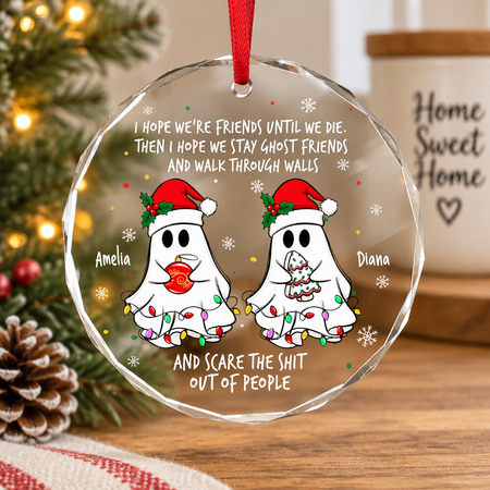 Custom Personalized Round Shaped Glass Ornament with Ghost Friends 5QASP