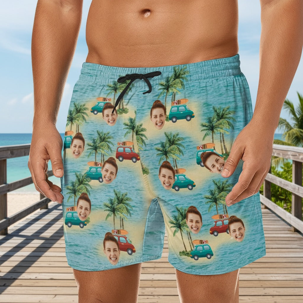 Custom Cute Face Island Vacation Beach Short A75PW