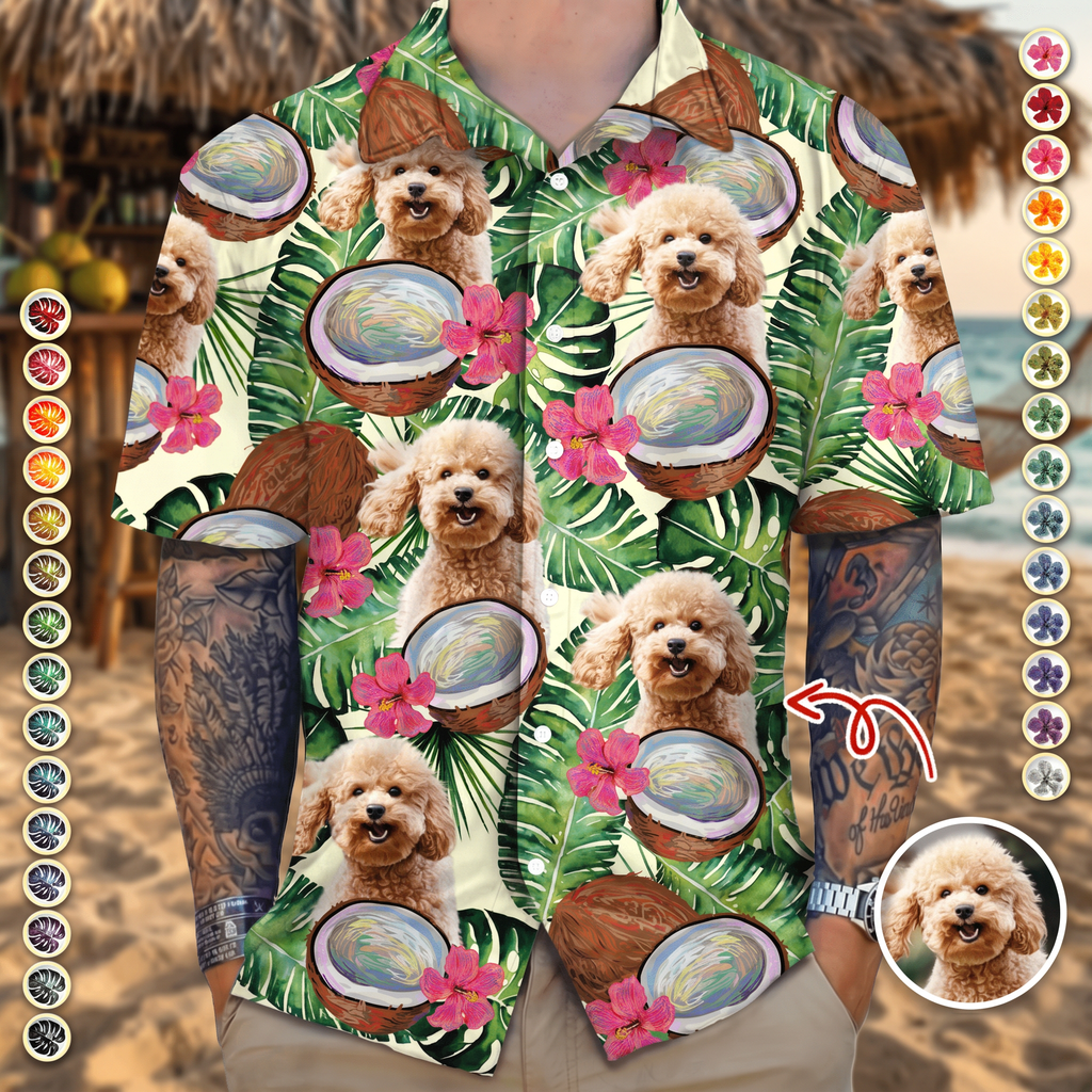 Custom Photo Tropical Coconut Dog Cat Hawaiian Shirt