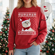 Custom Photo Upload Sweatshirt with Snickers Ugly Christmas Sweater Design E4TQK
