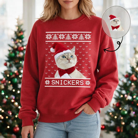 Custom Photo Upload Sweatshirt with Snickers Ugly Christmas Sweater Design E4TQK