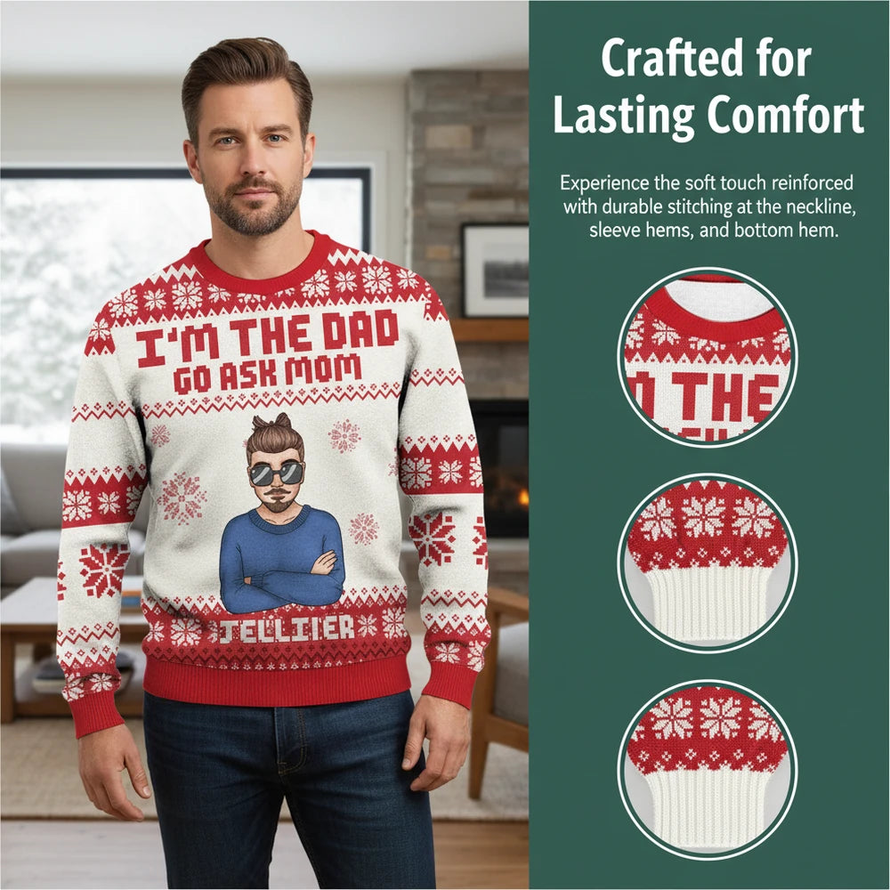Custom Personalized Sweater with Photo Upload and Funny Family Text close-up detail