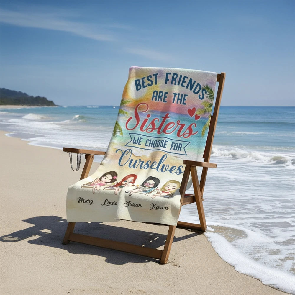 Custom Personalized Beach Towel Best Friends Are The Sisters We Choose close-up detail